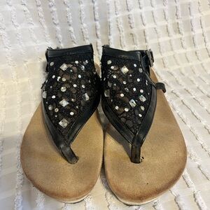 Nature Breeze Women’s 6.5 size Black Jeweled Slingback Sandals